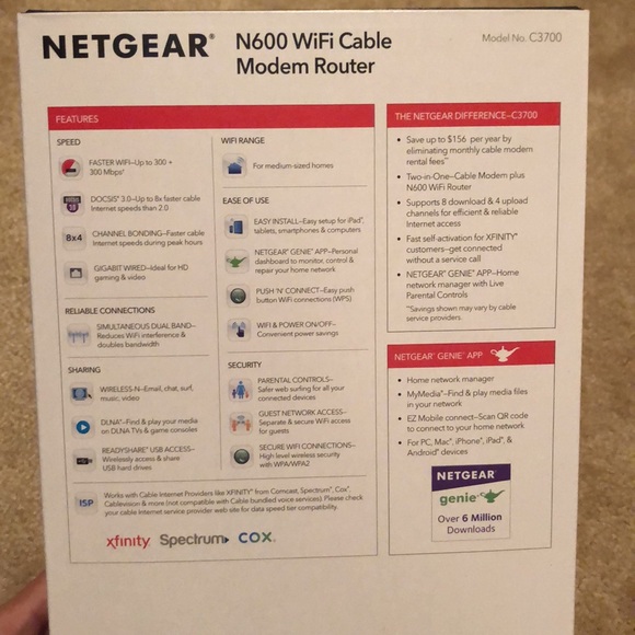 NETGEAR N600 WiFi Cable Modem Router (C3700) - Picture 3 of 3